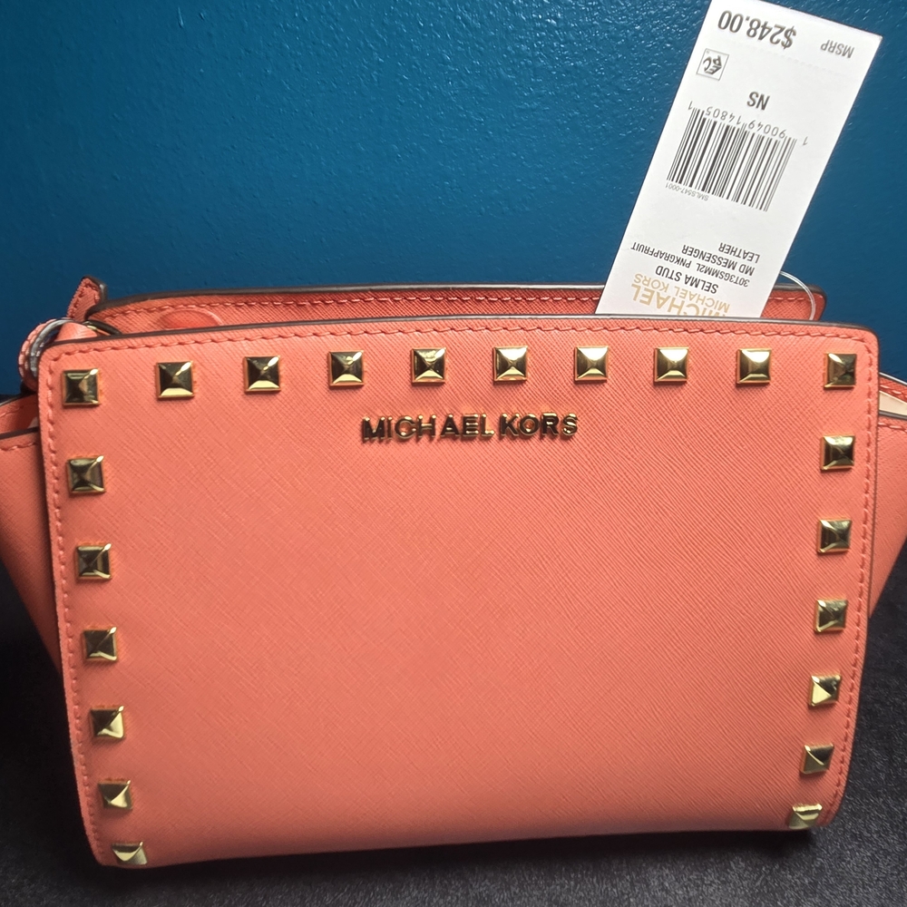 Michael Kors Coral Crossbody Bag with Gold Studs